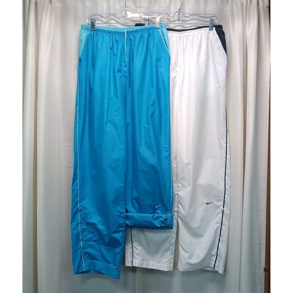 Y2K Nike Windbreaker Track Pants Womens XL 16/18 White Blue Gym Baggy Athletic